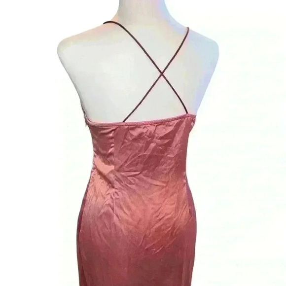 Nasty Gal Midi Satin Slip Dress Size 6 With A High Slit And Plunging Neckline - Picture 6 of 7